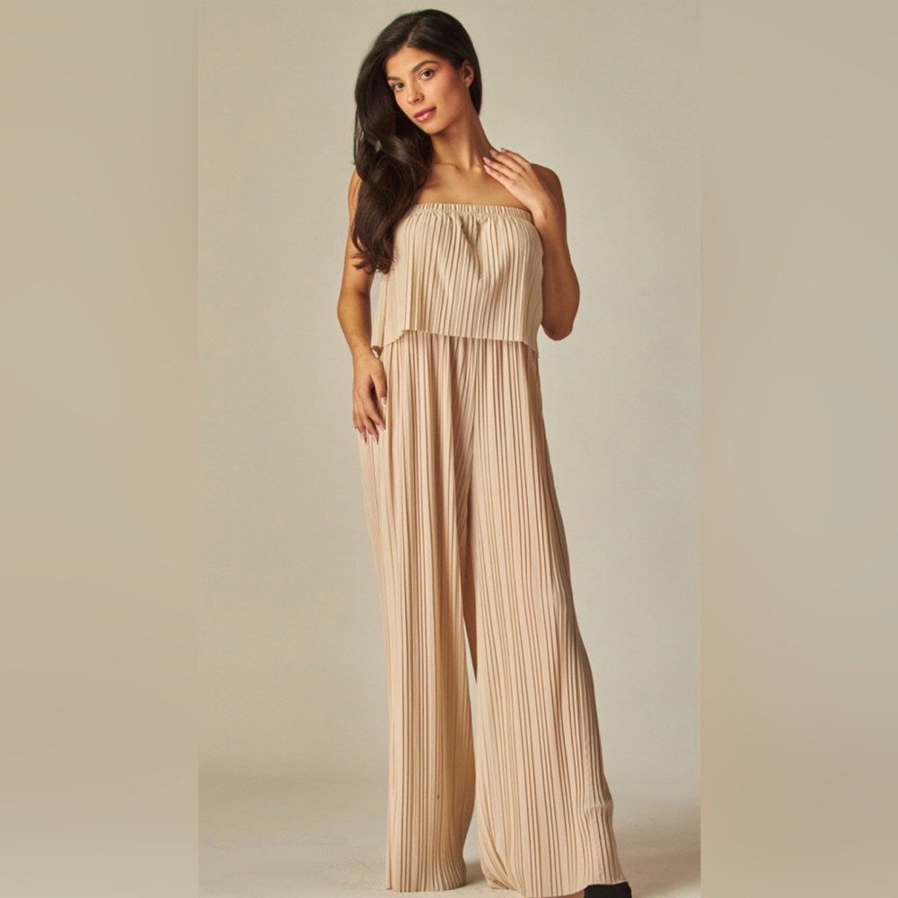 Chic Tan Pleated Jumpsuit